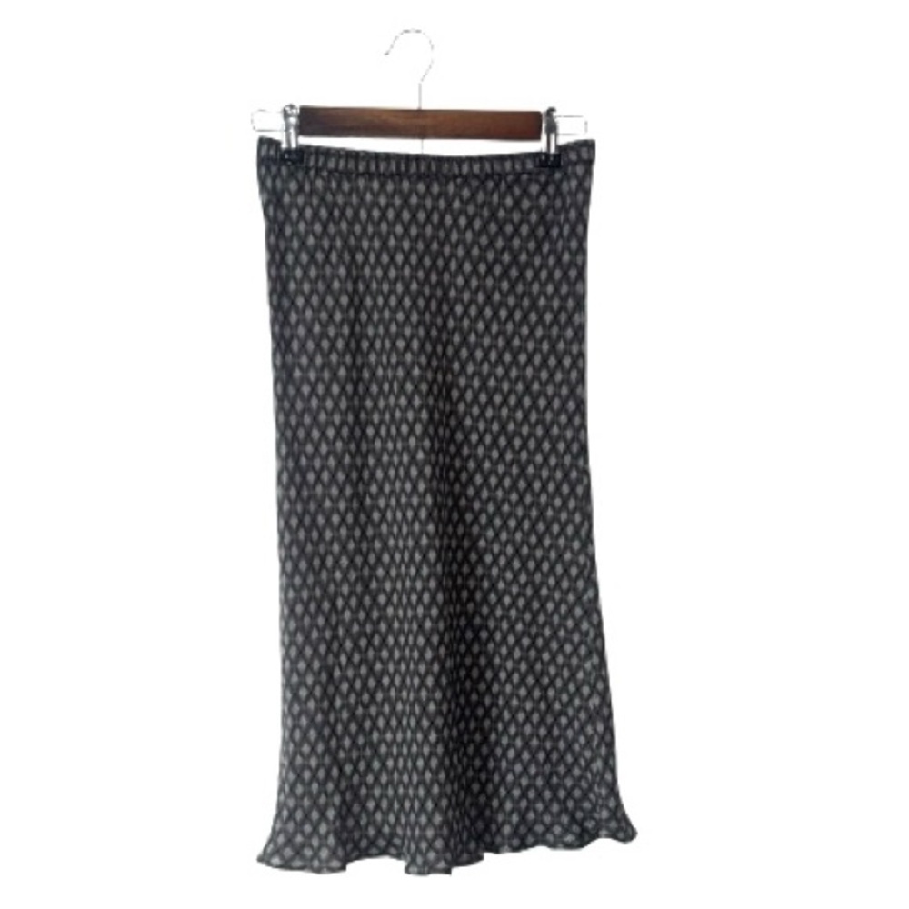 Vintage Isabella Bird 100% Silk Midi Maxi Skirt Grey Pattern Lightweight Airy XS